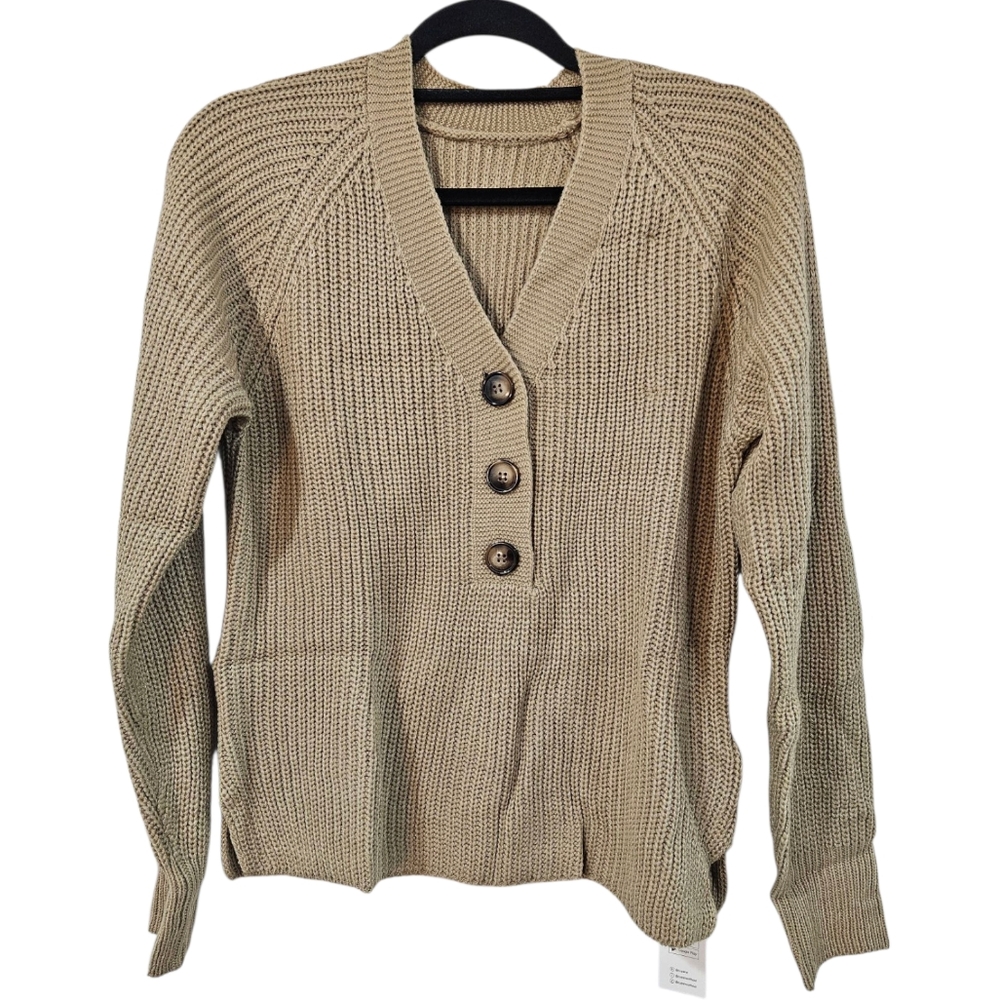 NWT Cupshe Crochet Rib Half-Buttoned Sweater Size S